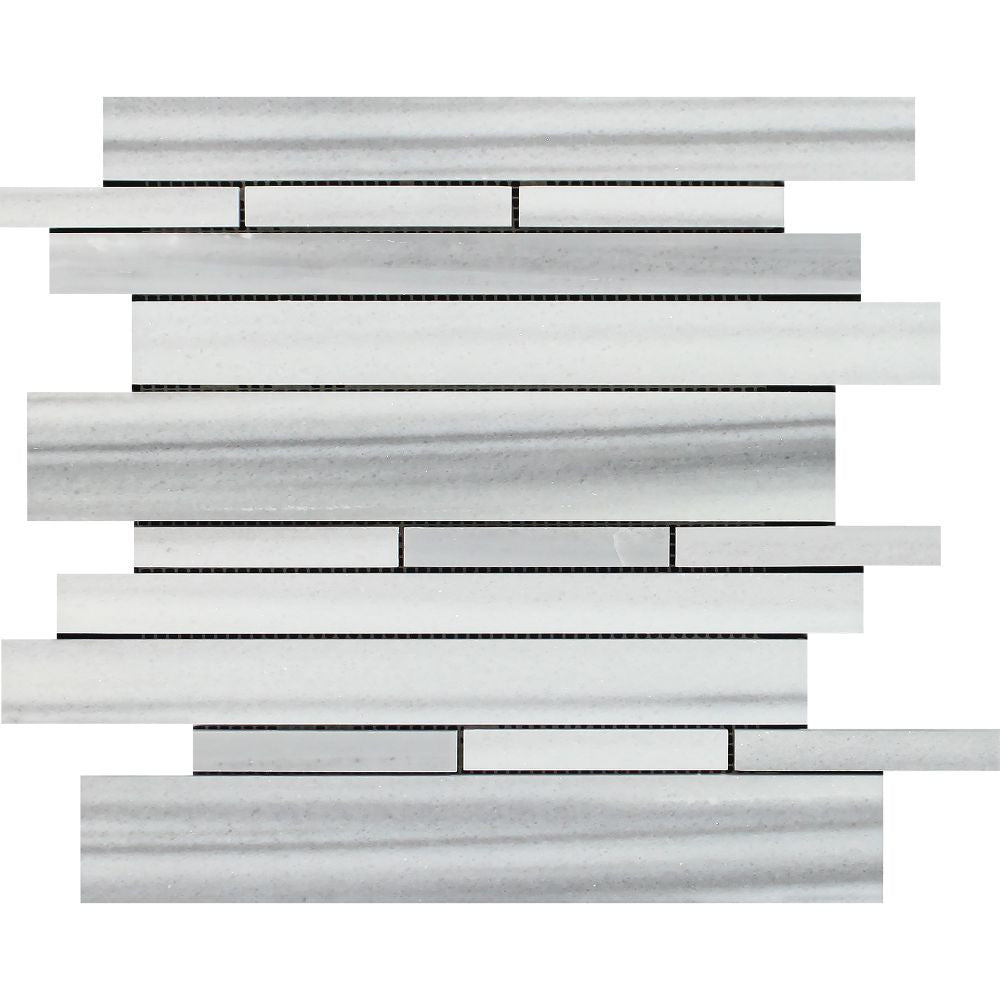 Mink (Marmara) Marble Polished Random Strip Mosaic Tile - Tilephile
