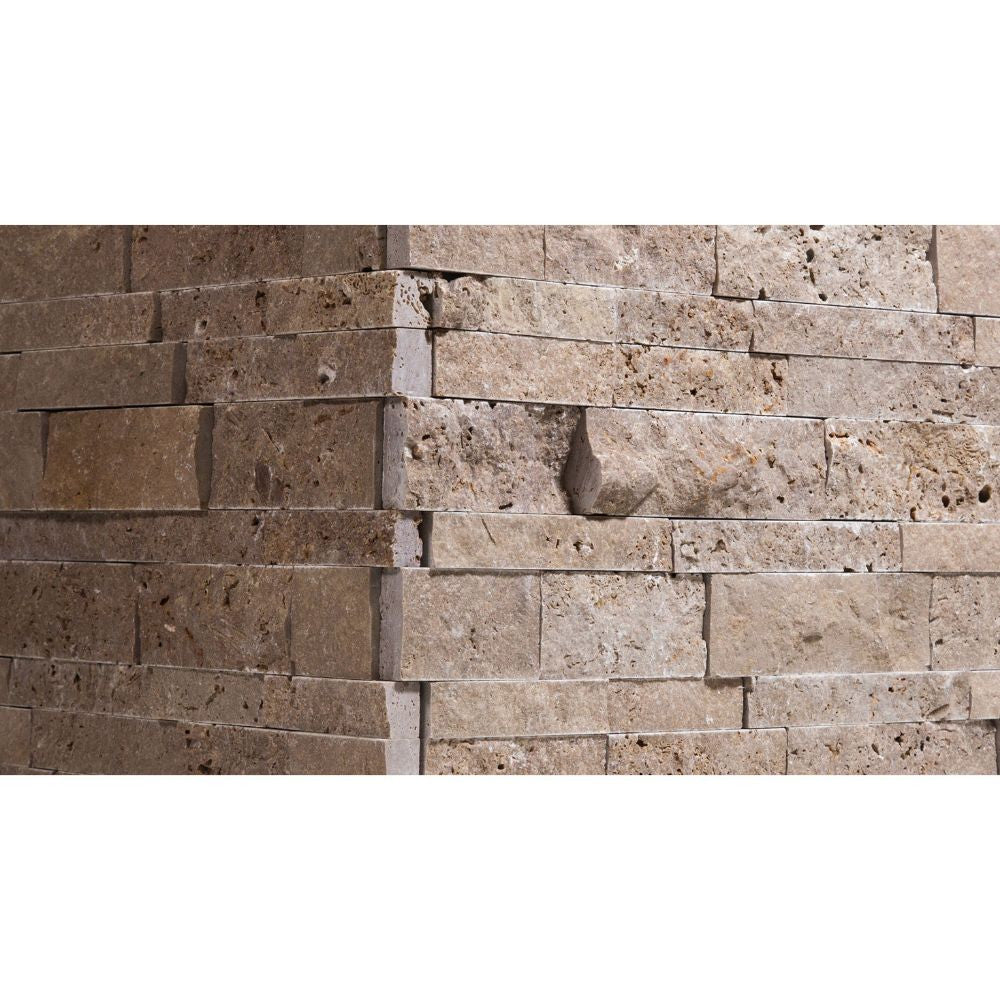 Noce Split-faced Travertine Ledger Panel Corner - Tilephile