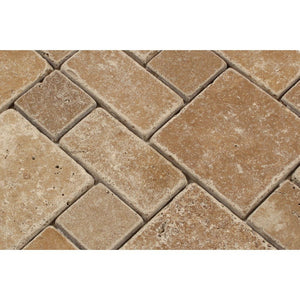 Noce Tumbled Travertine Mini Pattern Mosaic Tile (Non-Interlocking) - Tilephile
