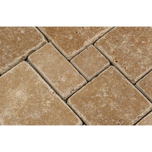 Noce Tumbled Travertine OPUS Mini Pattern Mosaic Tile (Interlocking) - Tilephile