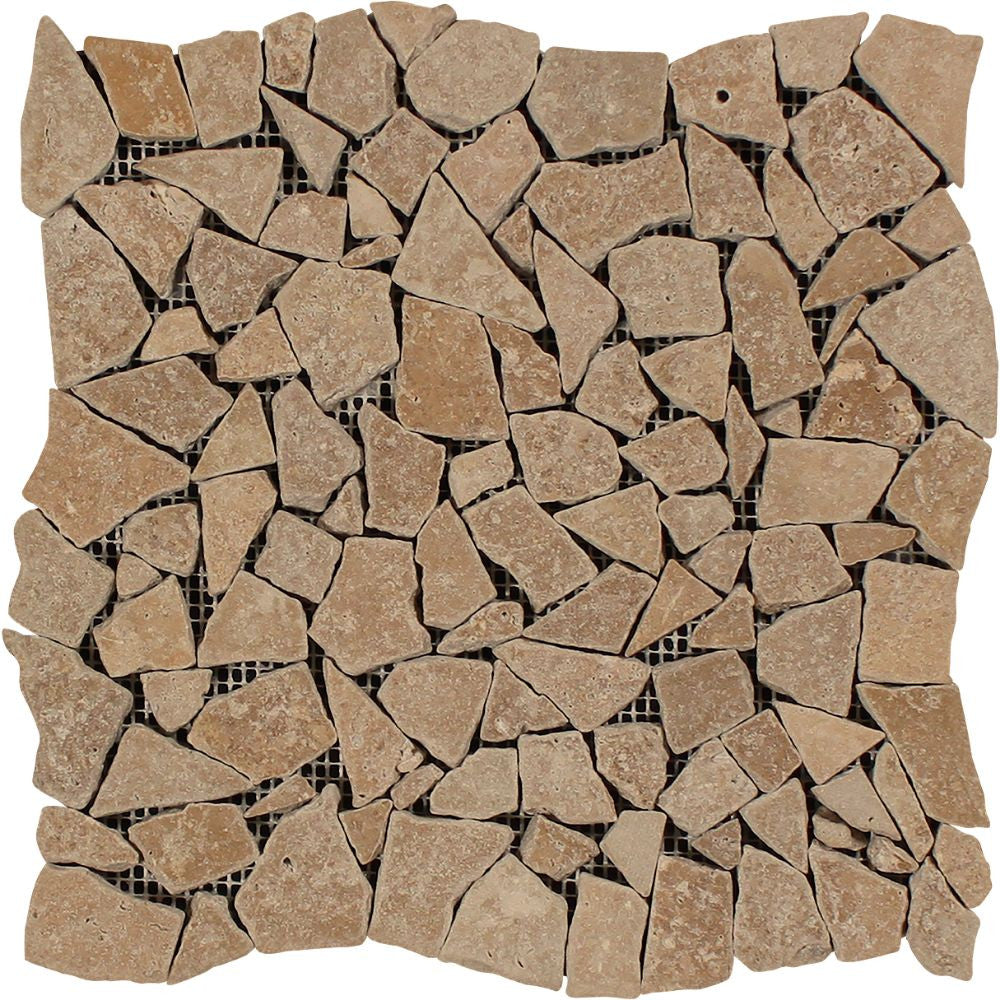 Noce Tumbled Travertine Random Broken Mosaic Tile - Tilephile