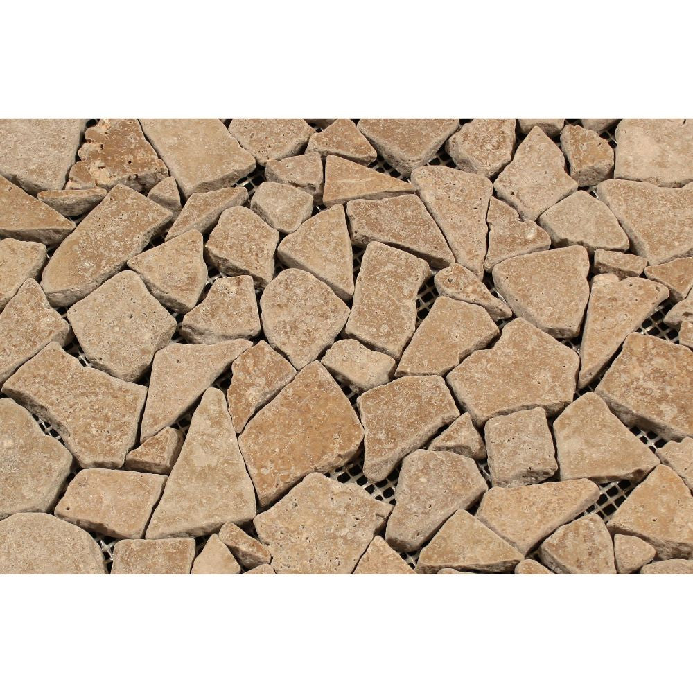 Noce Tumbled Travertine Random Broken Mosaic Tile - Tilephile