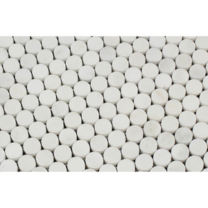Oriental White Honed Marble Penny Round Mosaic Tile - Tilephile