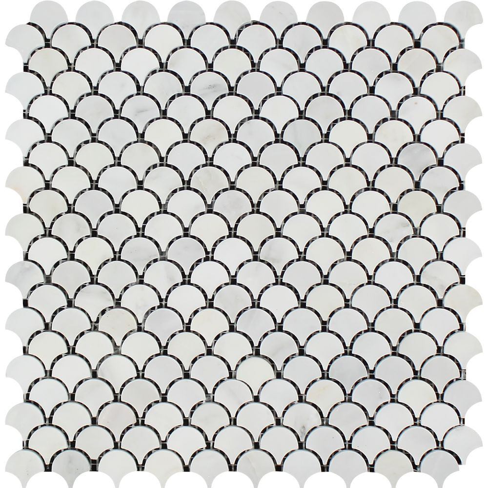 Oriental White Honed Marble Raindrop Mosaic Tile - Tilephile