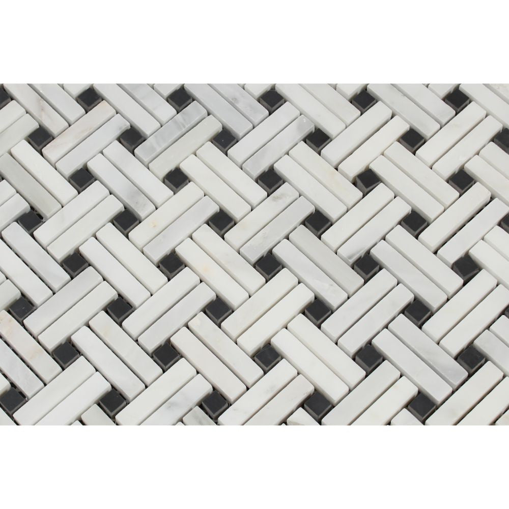 Oriental White Honed Marble Stanza Mosaic Tile w/ Black Dots - Tilephile