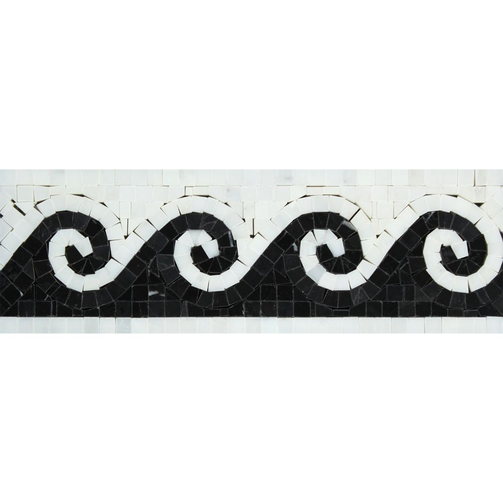 Oriental White Honed Marble Wave Border w/ Black Dots - Tilephile