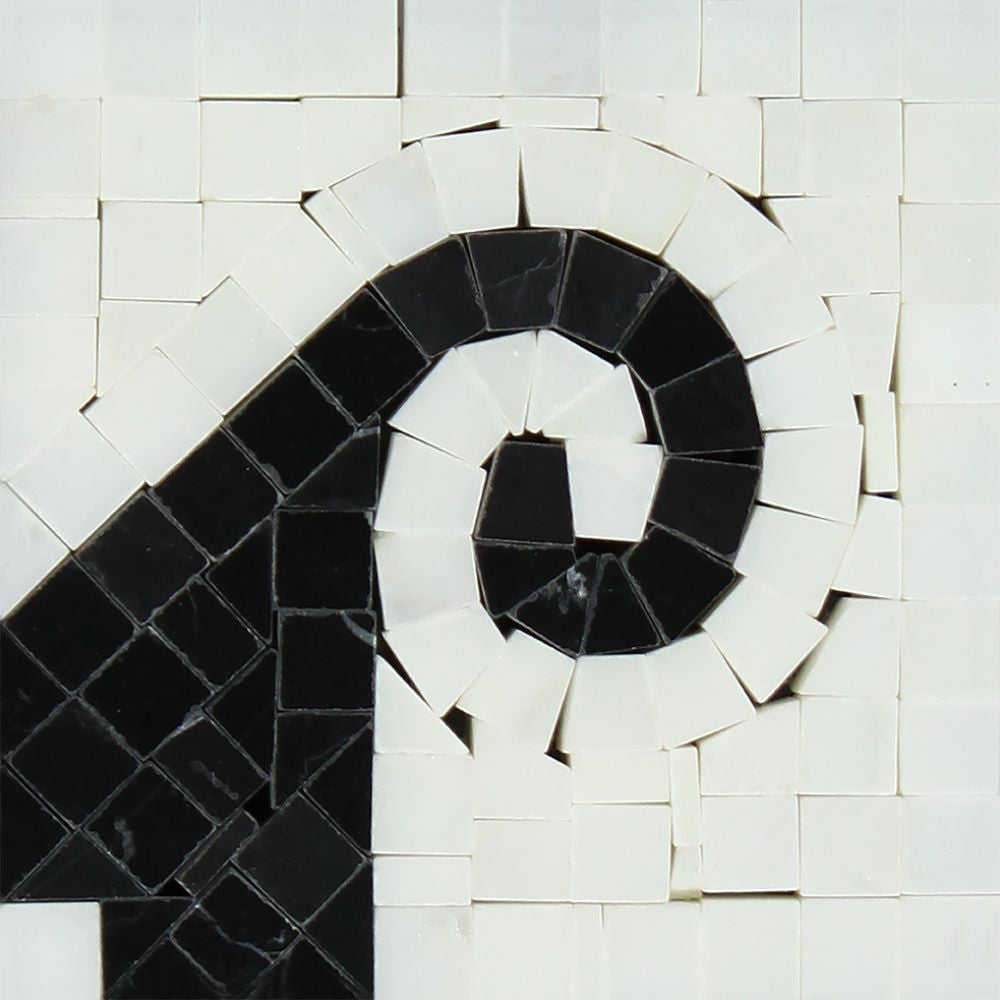 Oriental White Honed Marble Wave Corner w/ Black Dots - Tilephile