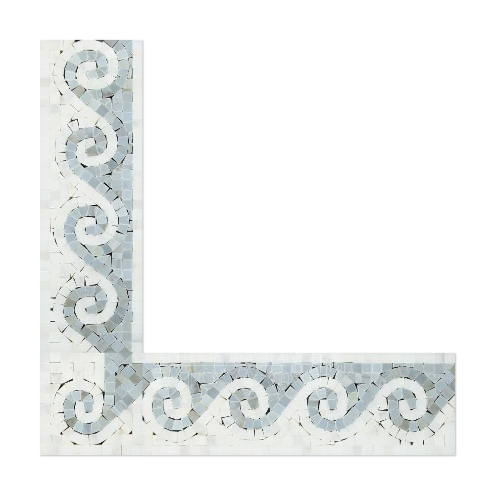 Oriental White Honed Marble Wave Corner w/ Blue-Gray Dots - Tilephile