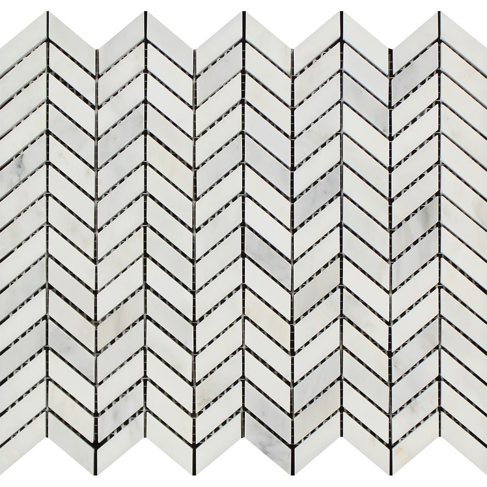 Oriental White Polished Marble Mini Chevron Mosaic Tile - Tilephile
