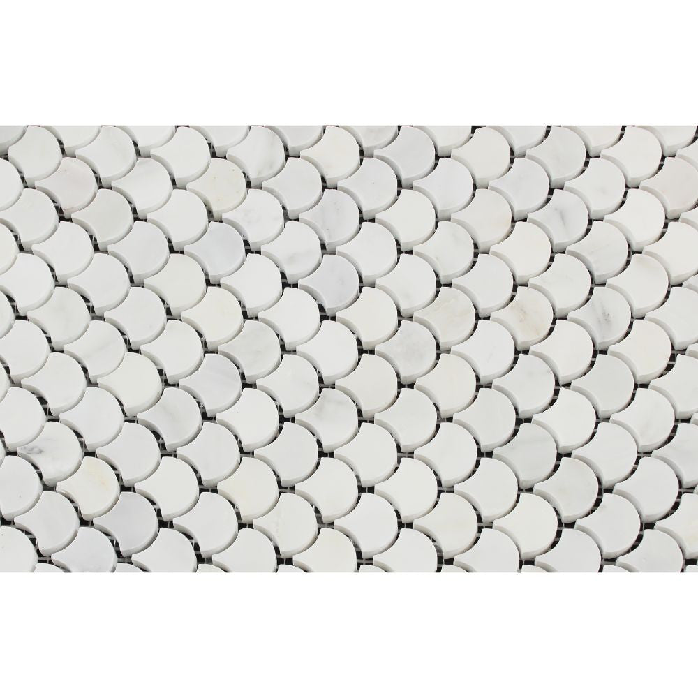 Oriental White Polished Marble Raindrop Mosaic Tile - Tilephile