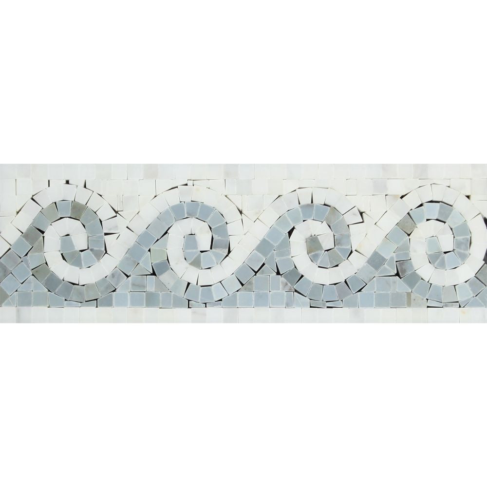 Oriental White Polished Marble Wave Border w/ Blue-Gray Dots - Tilephile