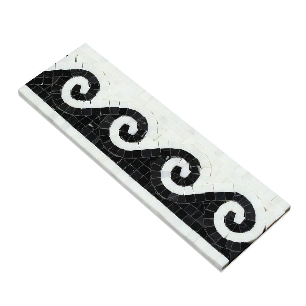 Oriental White Polished Marble Wave Border w/ Black Dots - Tilephile