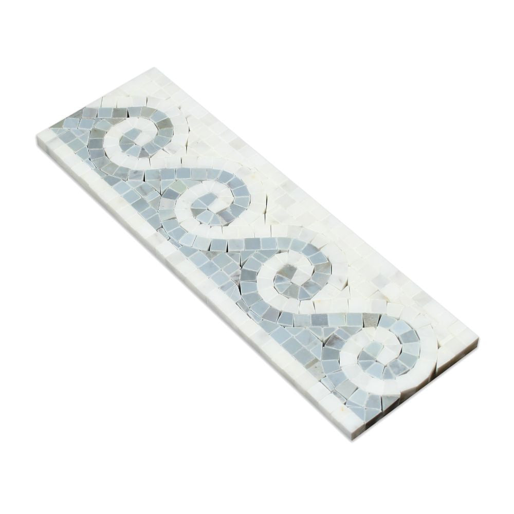 Oriental White Polished Marble Wave Border w/ Blue-Gray Dots - Tilephile