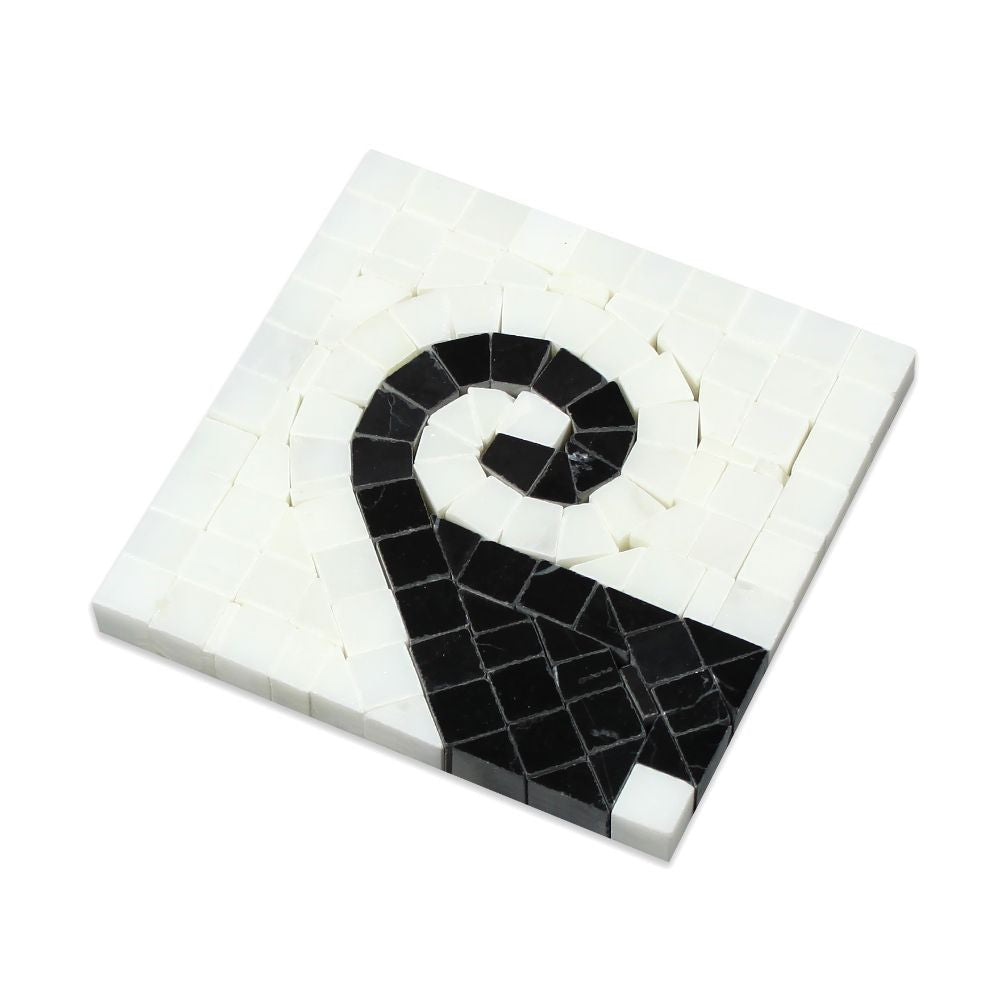 Oriental White Polished Marble Wave Corner w/ Black Dots - Tilephile