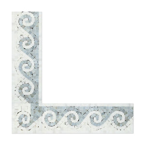 Oriental White Polished Marble Wave Border w/ Blue-Gray Dots - Tilephile
