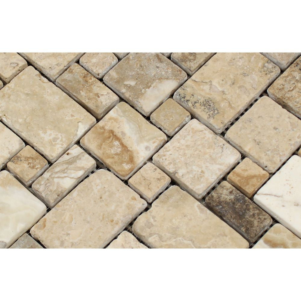 Philadelphia Travertine Mini Versailles Pattern Mosaic Tile Tumbled ...