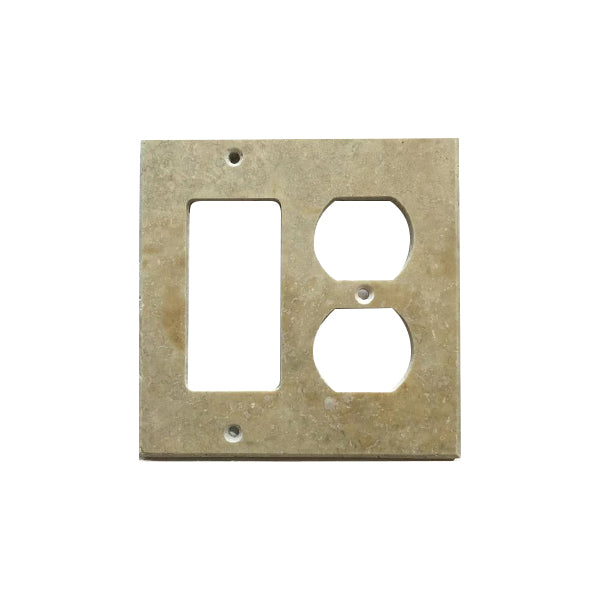 Light Walnut Travertine Rocker Duplex Switch Plate Cover - Travertine Wall Plate