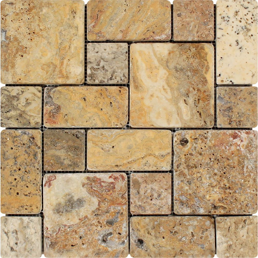 Scabos Tumbled Travertine Mini Pattern Mosaic Tile (Non-Interlocking) - Tilephile