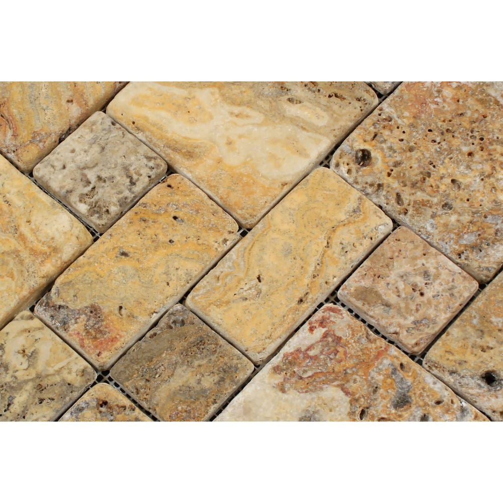 Scabos Tumbled Travertine Mini Pattern Mosaic Tile (Non-Interlocking) - Tilephile