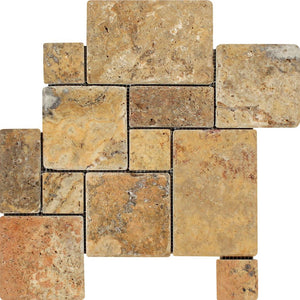 Scabos Tumbled Travertine OPUS Mini Pattern Mosaic Tile (Interlocking) - Tilephile