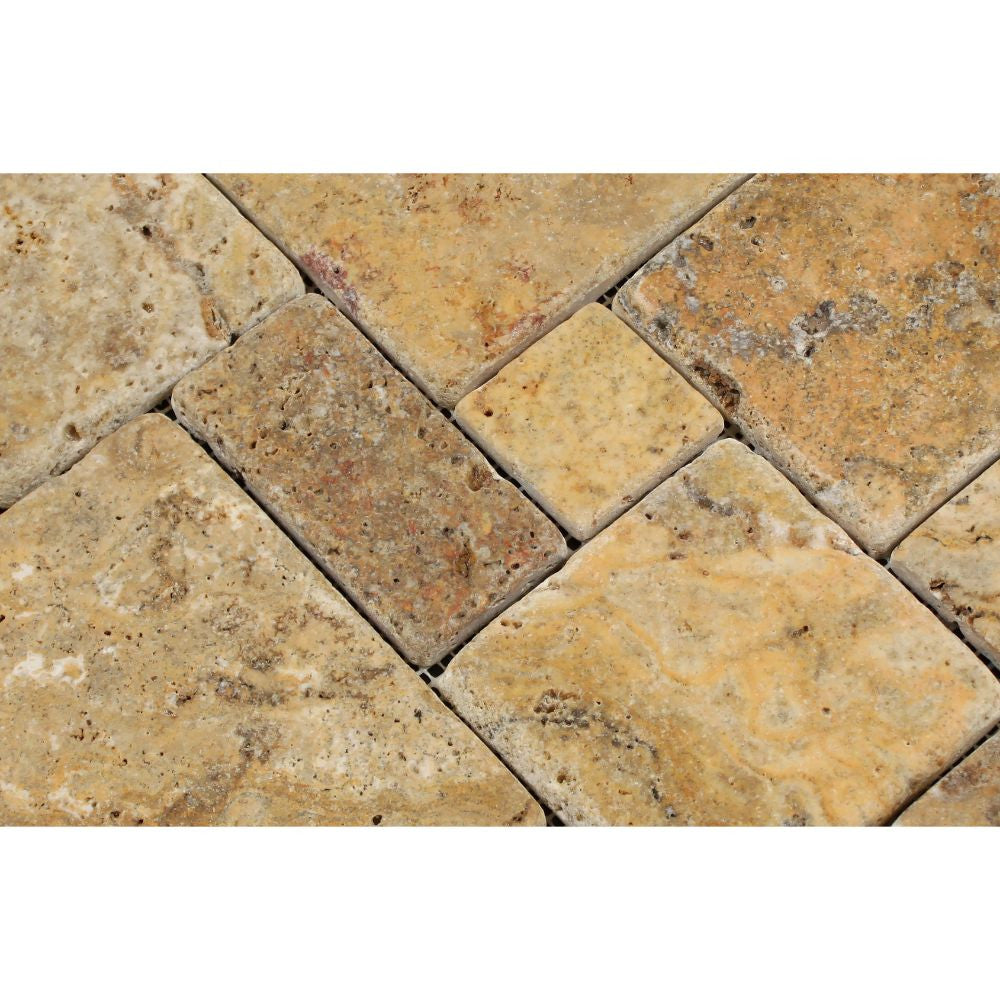 Scabos Tumbled Travertine OPUS Mini Pattern Mosaic Tile (Interlocking) - Tilephile