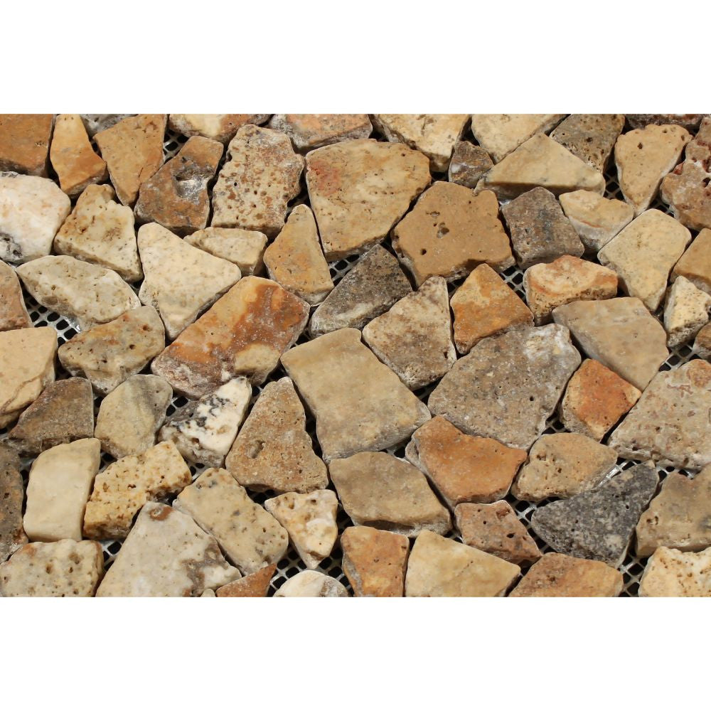 Scabos Tumbled Travertine Random Broken Mosaic Tile - Tilephile
