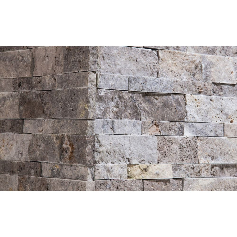 Silver Travertine Split-faced Ledger Panel Corner - Tilephile