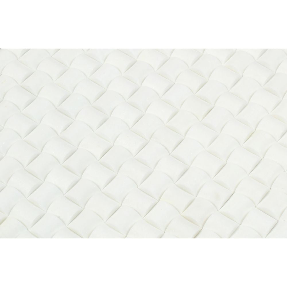 Thassos White Honed Marble 3-D Small Bread Mosaic Tile - Tilephile