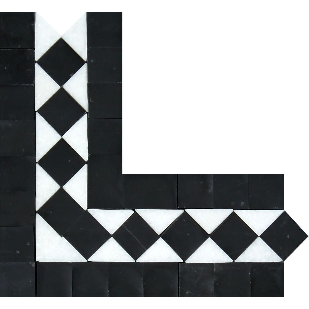 Thassos White Honed Marble BIAS Corner w/ Black Dots - Tilephile