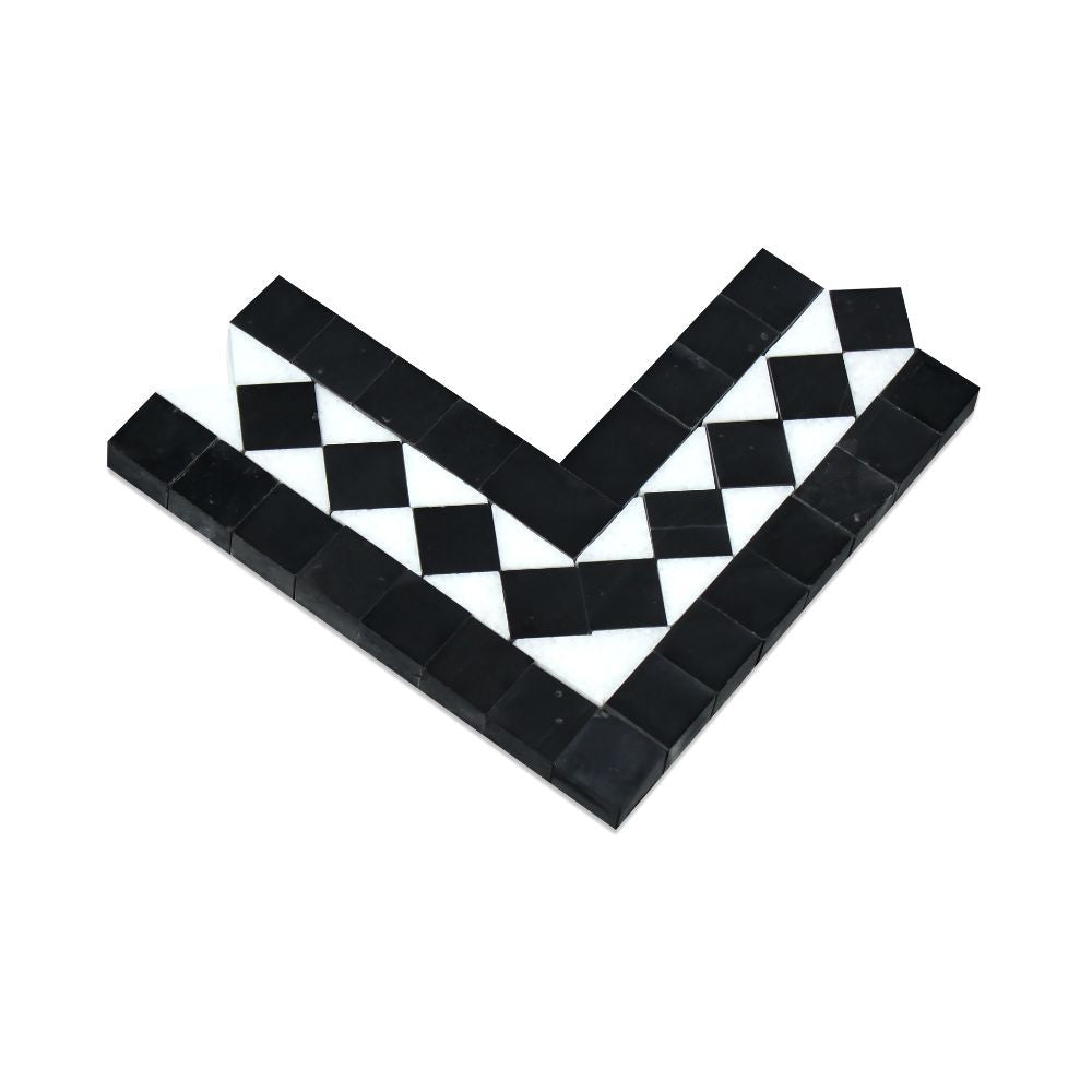 Thassos White Honed Marble BIAS Corner w/ Black Dots - Tilephile