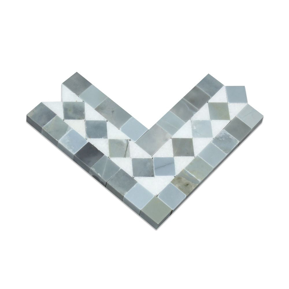 Thassos White Honed Marble BIAS Corner w/ Blue-Gray Dots - Tilephile