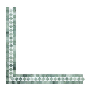 2 x 12 Honed Thassos White Marble BIAS Border w/ Ming Green Dots - Tilephile