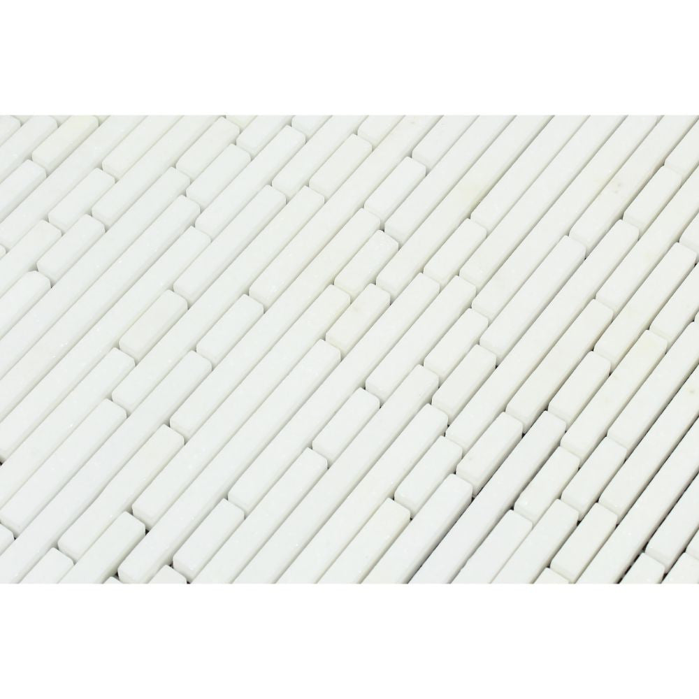 Thassos White Honed Marble Bamboo Sticks  Mosaic Tile - Tilephile