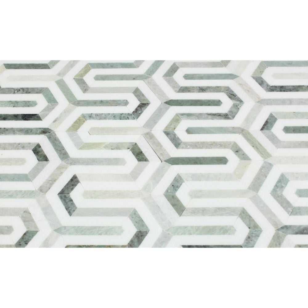Thassos White Honed Marble Berlinetta Mosaic Tile (Thassos w/ Ming Green) - Tilephile
