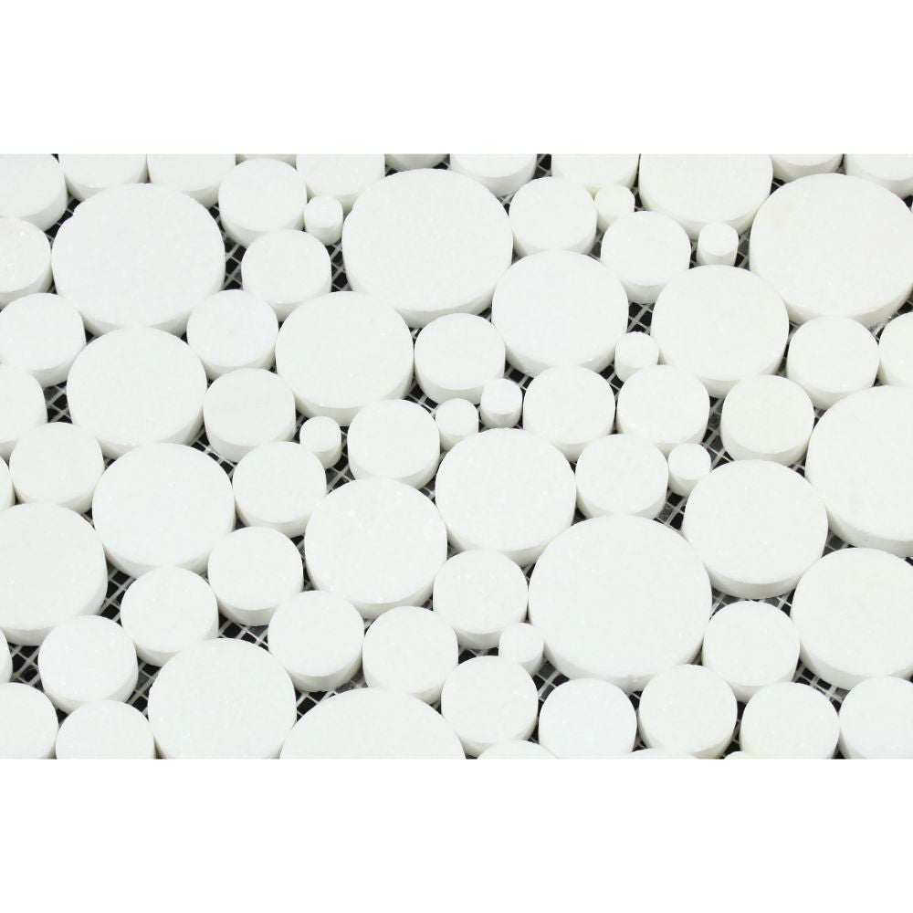 Thassos White Honed Marble Bubbles Mosaic Tile - Tilephile