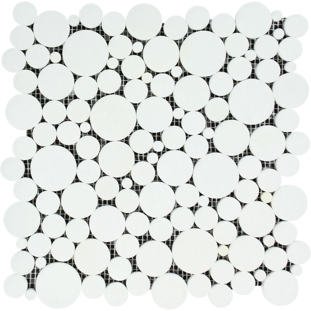 Thassos White Honed Marble Bubbles Mosaic Tile - Tilephile
