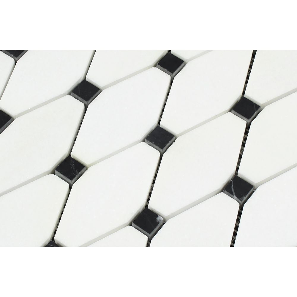 Thassos White Honed Marble Octave Mosaic Tile w/ Black Dots - Tilephile
