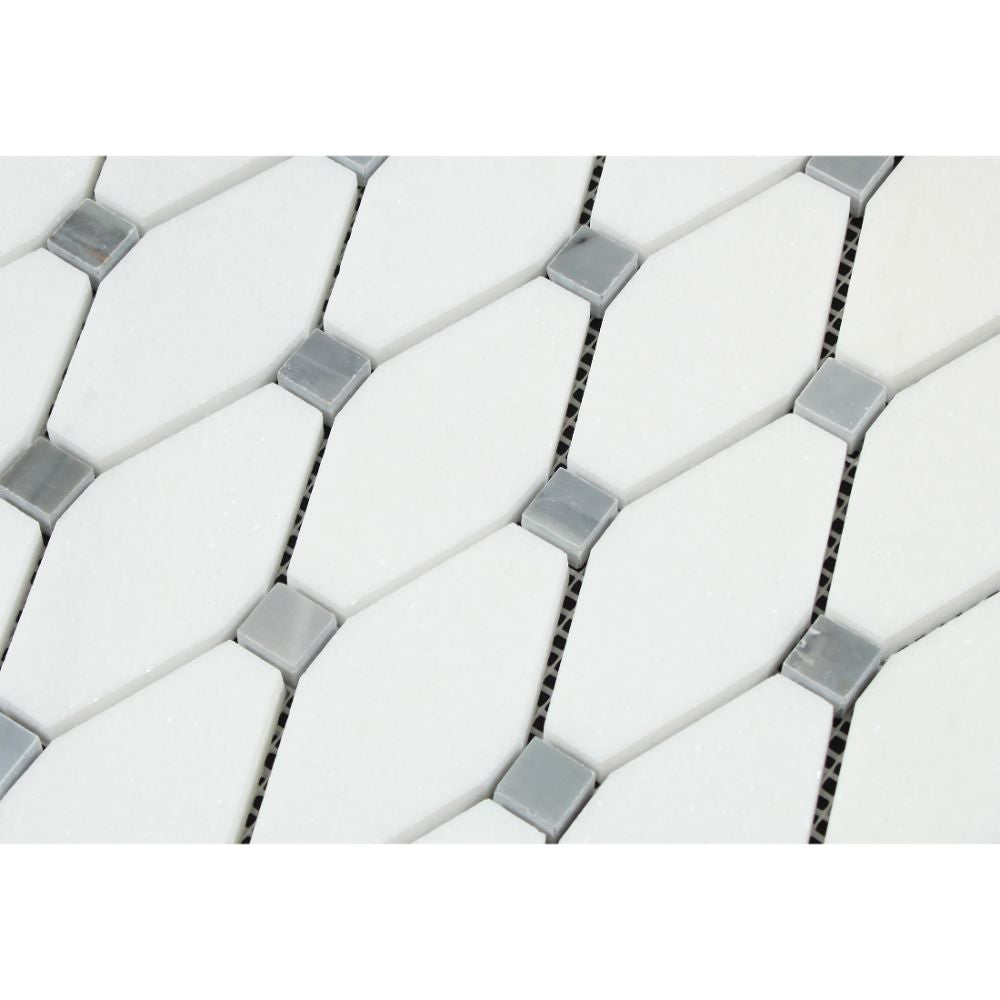 Thassos White Honed Marble Octave Mosaic Tile w/ Blue-Gray Dots - Tilephile