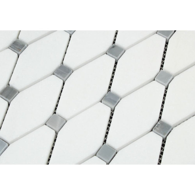 Thassos White Marble Octave Mosaic Tile with Blue Dots Honed - Tilephile