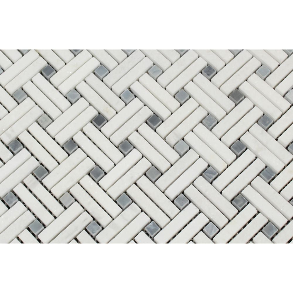 Thassos White Honed Marble Stanza Mosaic Tile w/ Blue-Gray Dots - Tilephile