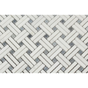 Thassos White Honed Marble Stanza Mosaic Tile w/ Blue-Gray Dots - Tilephile