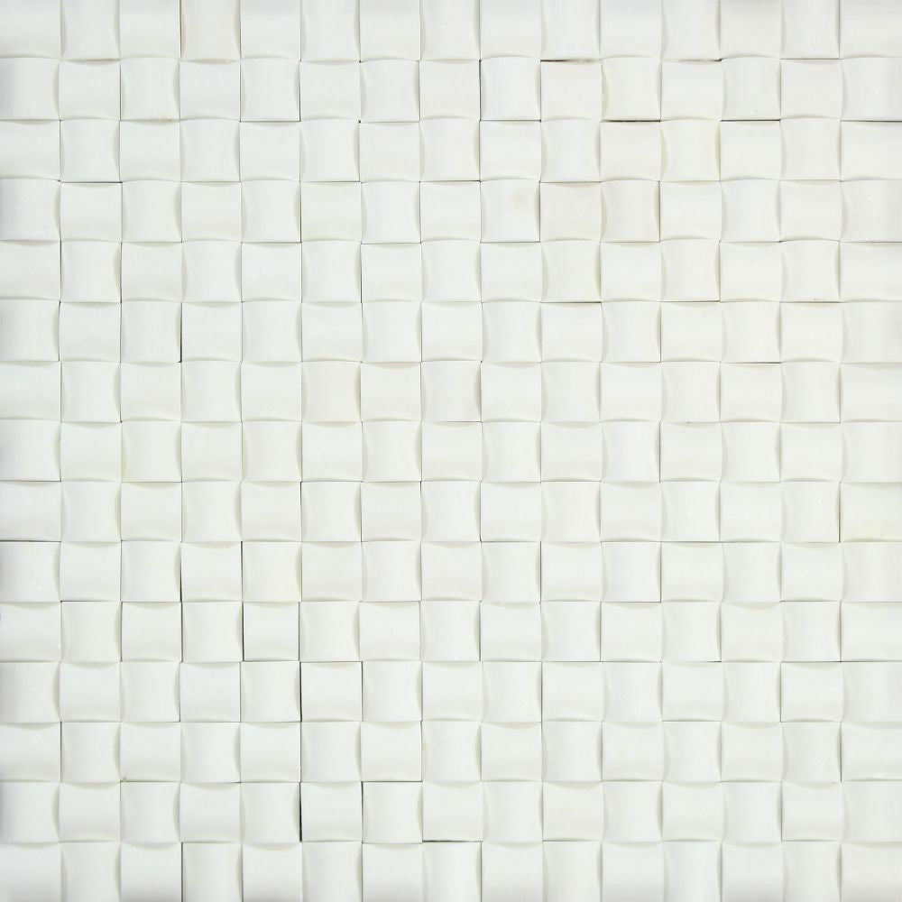 Thassos White Polished Marble 3-D Small Bread Mosaic Tile Sample - Tilephile