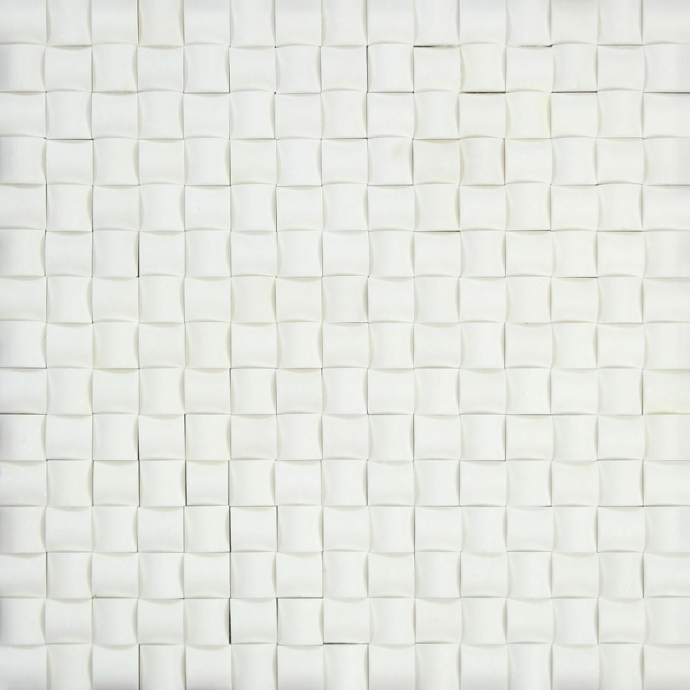 Thassos White Polished Marble 3-D Small Bread Mosaic Tile - Tilephile