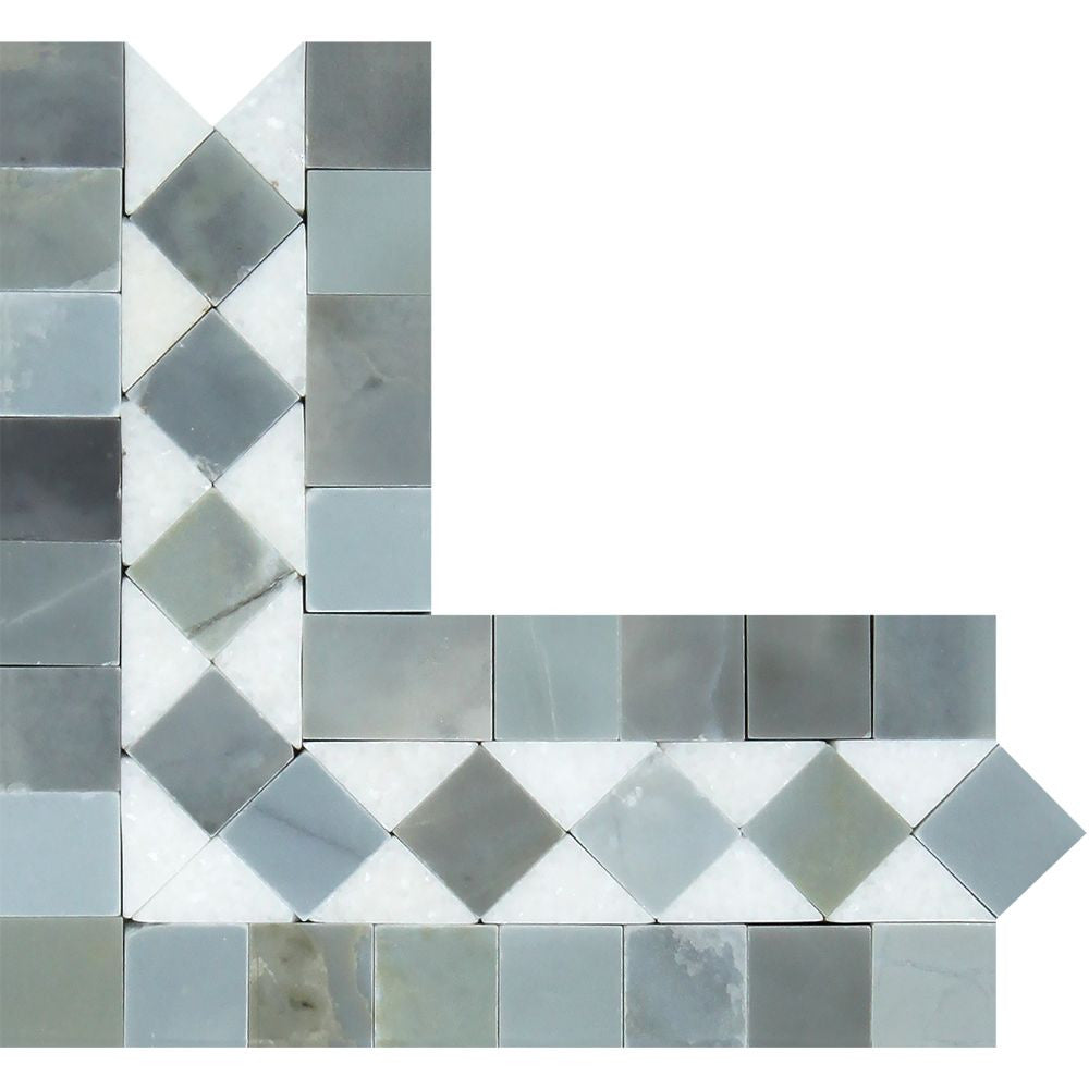 Thassos White Polished Marble BIAS Corner w/ Blue-Gray Dots - Tilephile