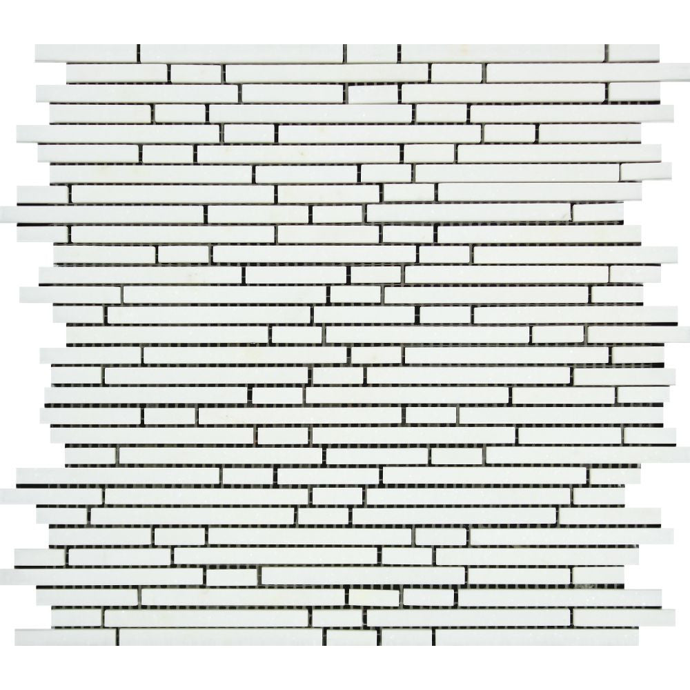 Thassos White Polished Marble Bamboo Sticks  Mosaic Tile - Tilephile