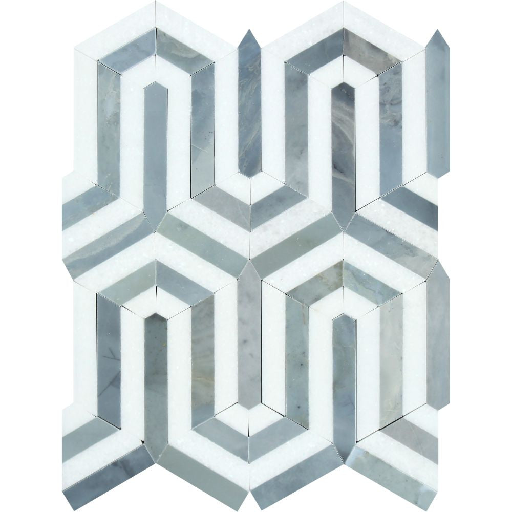 Thassos White Polished Marble Berlinetta Mosaic Tile (Thassos w/ Blue-Gray) Sample - Tilephile