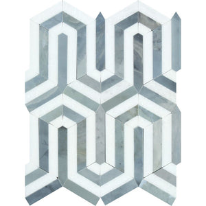 Thassos White Polished Marble Berlinetta Mosaic Tile (Thassos w/ Blue-Gray) - Tilephile