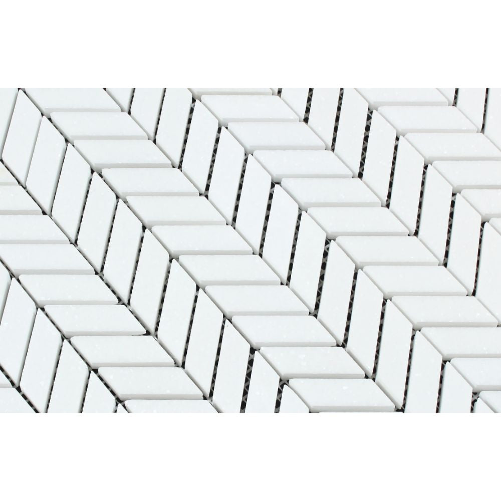 Thassos White Polished Marble Mini Chevron Mosaic Tile - Tilephile
