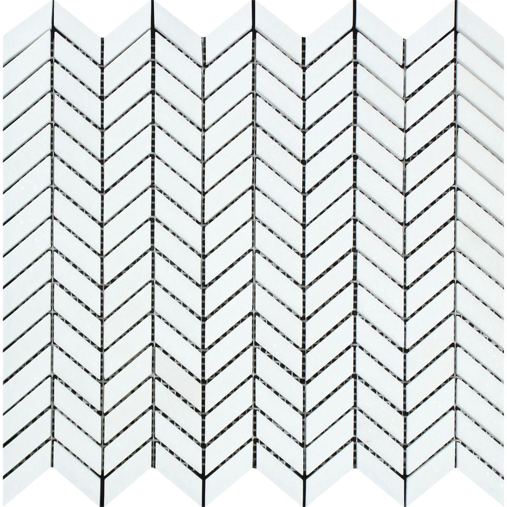 Thassos White Polished Marble Mini Chevron Mosaic Tile - Tilephile