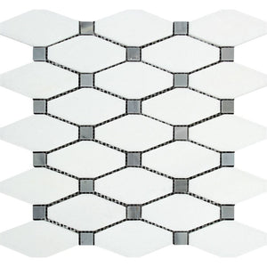 Thassos White Polished Marble Octave Mosaic Tile w/ Blue-Gray Dots - Tilephile
